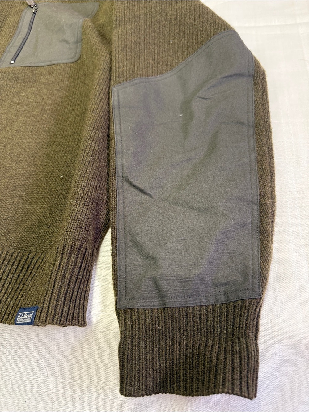 L.L. Bean Olive Crewneck Sweater with Zip Chest Pocket - Picture 5 of 6